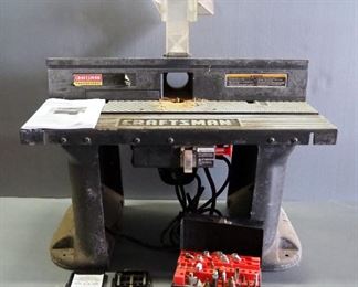 Craftsman Mid-Sized Router Table, Model 171.266110 With Router, Model 315.25070, And Assorted Router Bits, Qty 31
