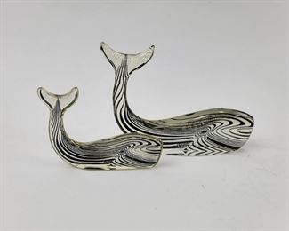 MCM Op-Art Abraham Palatnik Brazil Lucite Acrylic Whale Sculpture Pair