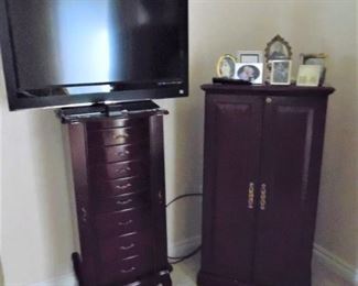 Jewelry hutch, and large TV