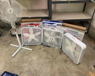 3 Box Fans And 1 Pedestal Fan