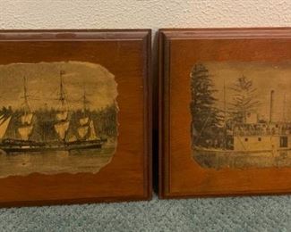 Pair Of Wood Mounted Photos Of Ships