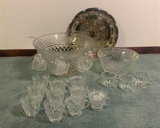 Punch Bowl Set and Sheffield Tray