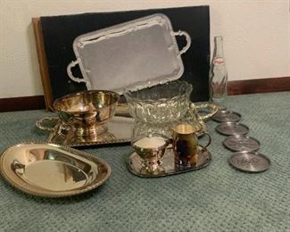 Silverplated Tray Plus Sugar and Creamer and More