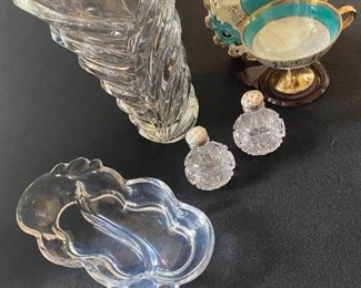 Tea Cup Saucer Crystal Salt  Pepper Shakers Glass Vase And Bowl