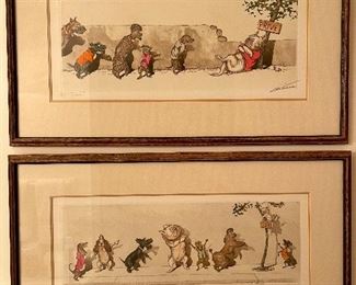 Two of as many as eight of these great French vintage signed by the artist dog scenes