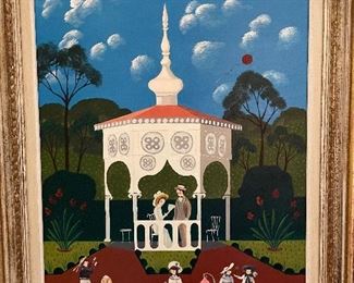 Painted on board--primitive gazebo scene