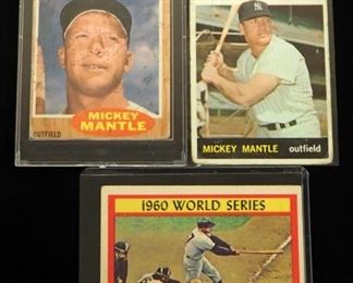 1961 Topps Mantle Slams 2 Homers #307, 1962 Topps Mickey Mantle (All Star) #471, 1964 Topps Mickey Mantle #60 (Creased)
