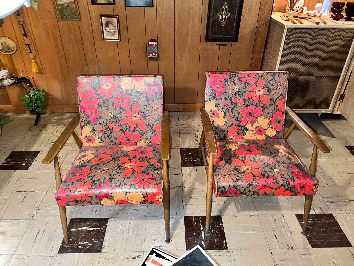 Amazing Mid Century Modern floral chairs.