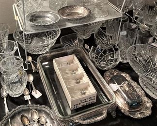 More glass, crystal, and silverplate serving selections