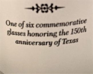 Commemorative glasses honoring the 150th anniversary of Texas
