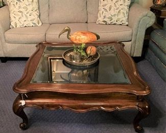 Extra nice large coffee table with beveled glass