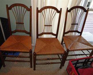 Cane/Rush seat wood dining room chairs (there are 6 of these) $300