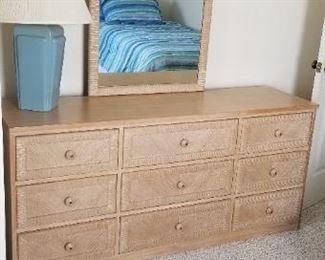 Dresser with mirror matches twin beds and nightstand