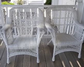All-weather porch furniture with navy blue Sunbrella cushions 