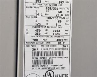 HVAC R410A mfg. 2009
