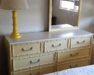 Pale yellow & white dresser with mirror