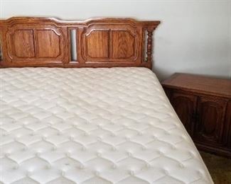 Wood bedroom set: bed, two nightstands, dresser with two mirrors, armoire