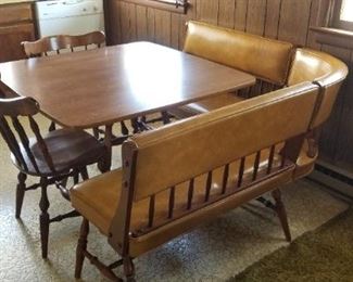 Wow - what a cool dinette set! Table, two chairs and two benches, one with a curvy. Perfect condition!