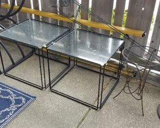 Retro metal tables with glass tops - indoor/outdoor use