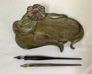 JACR633 Antique Art Nouveau Ink Well Sterling Pen