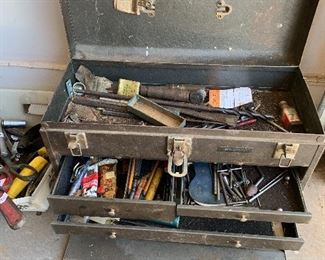 	#57	Vintage metal tool chest Powr-Kraft with tools	 $20.00 	