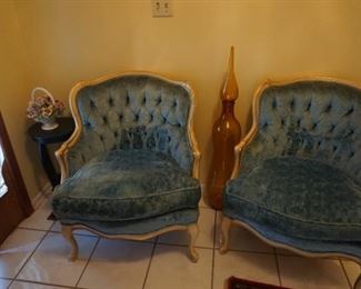 Blue tufted occassional chairs