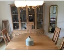 mid century dining table, 8 chairs, china cabinet