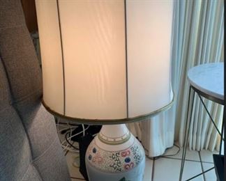 tall living room lamp, floral base, cream shade perfect condition