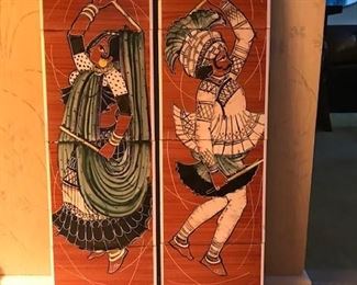 lovely Asian inspired art and wall hanging pair. Together they are 12" wide and 24" tall
