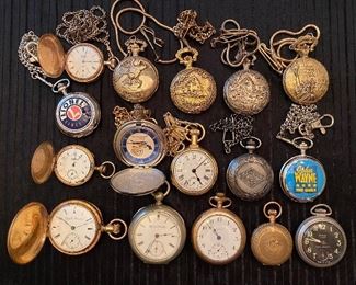 Antique Pocket Watches • Elgin / Waltham / Colt 45 / Lionel / John Wayne / Locomotive / Train / Westclox / Air Force / Statue of Liberty 