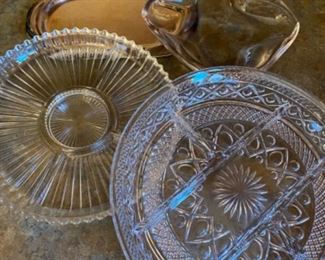 Relish dishes and silver tray