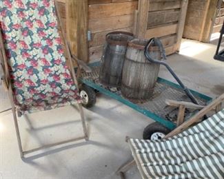 Garden cart, foldable chairs 