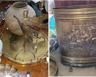 Brass decor items: trash cans, trays, candlesticks, urns and more