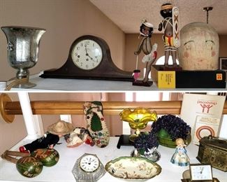 Seth Thomas Clock, collectible dolls, pretty glass, and more