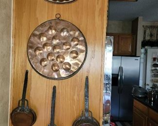 Copper kitchen items.  Large round is SOLD