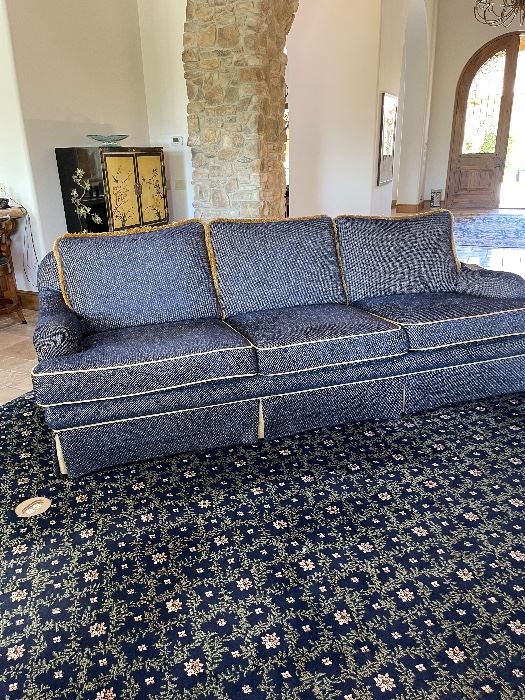 Gorgeous pair of 103” navy blue sofa s custom made with a mohair wool - very sofa and goose down feathers $3000 each 