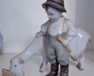 .Boy with his goat, Zsolnay Porcelain Figurine