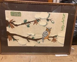 Asian needlepoint framed art