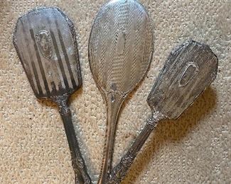 Sterling hand mirrors and brush