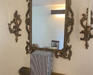 Vintage mirror w/ matching sconces 