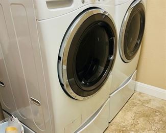 washer and dryer with storage drawers