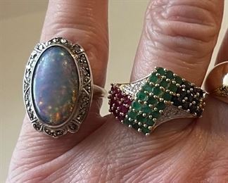Faux Jelly Opal in sterling silver ( very old) and gemstone ring in 14k gold