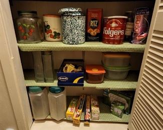 Pantry = cans, bowls with lids, drink containers, etc.