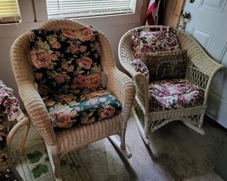 Rattan furniture includes rockers, chair, settee 