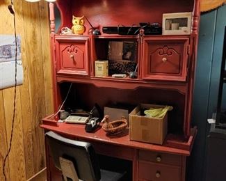 Desk and Cabinet above; rolling chair