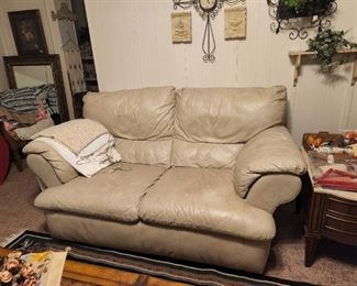 Beige leather love seat - also have matching sofa in another room  - Love seat has sold!!
