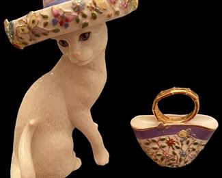 Lenox Sunday best cat and purse with hat