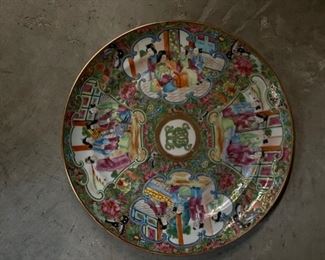 Pair of antique monogrammed Chinese Export gold-rimmed dinner plates. Each measures 9.5" D. Photo 1 of 2. 