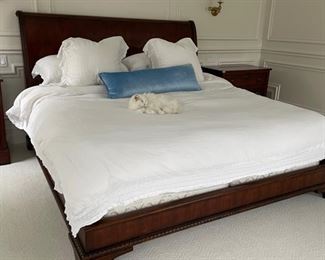 Henredon King sleigh bed with low footboard in sterling finish. Handmade Shifman mattress & boxspring set available, too. Photo 1 of 6. 