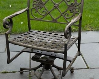 William Patio Furniture oval wrought iron dining table and set of 6 chairs - 2 swivel and four arm chairs. Photo 3 of 5. 